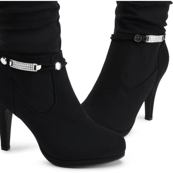 Black Women's Knee High Platform Heel Boots - Picture 6 of 7
